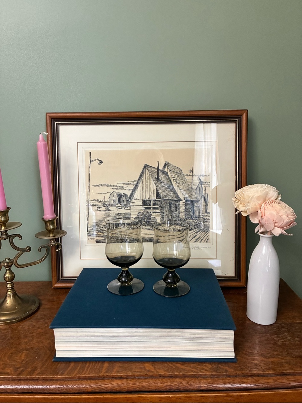 Set of 2 Vintage Smoky Glass Goblets | Short Stem Cocktail / Barware